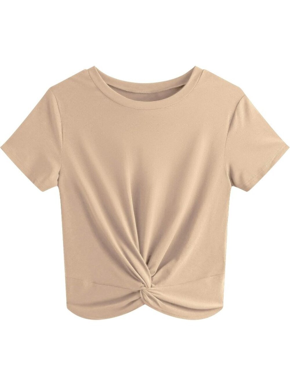 Women's T Shirt Khaki Summer Causal Short Sleeves Blouse Round Neck Crop Tops